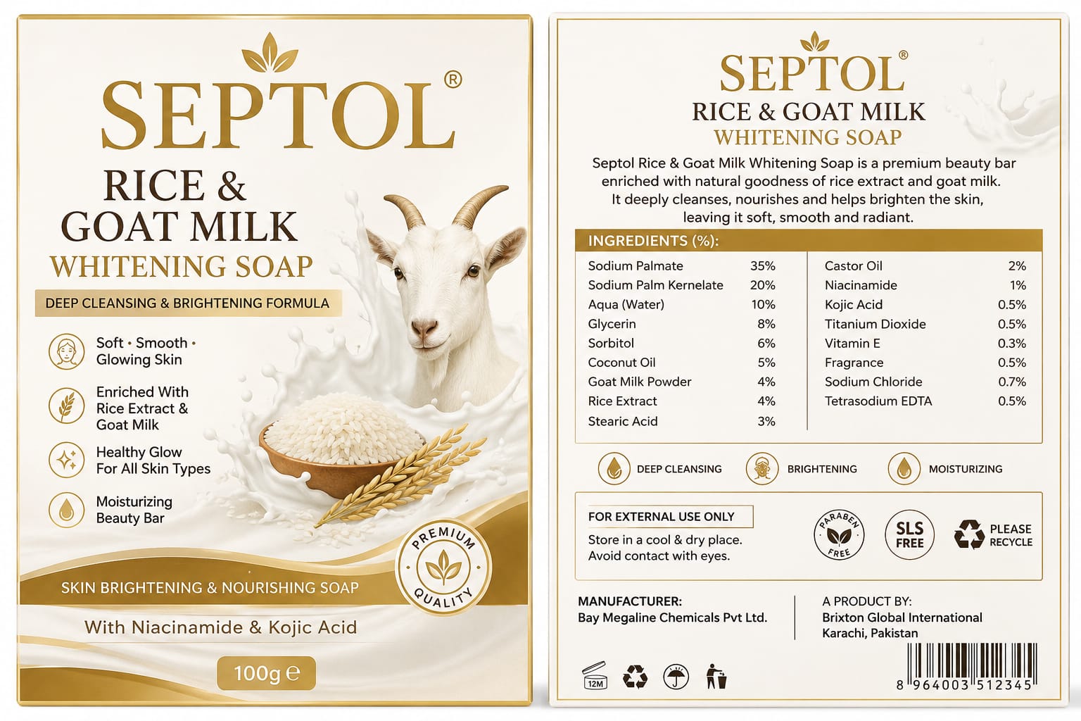 SEPTOL Rice &amp;amp;amp; Goat Milk Whitening Soap – Brightening &amp;amp;amp; Nourishing Beauty Bar (100g)